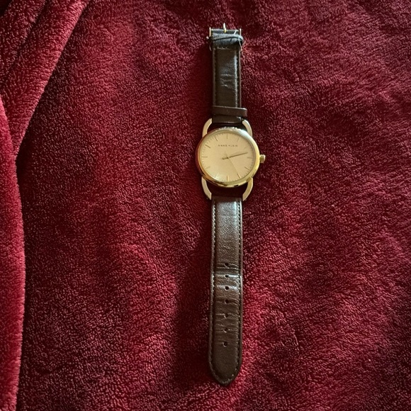 Anne Klein Genuine brown leather Strap Logo Dial gold tone wristwatch - Picture 4 of 13